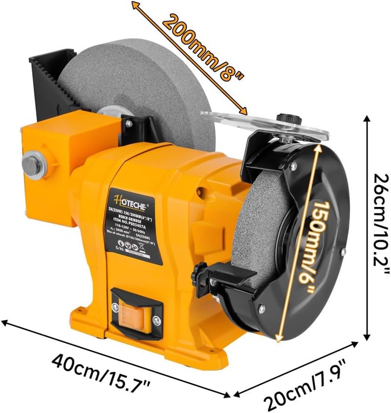 HOTECHE 6-Inch/8-Inch Dual-Size Bench Grinder - 2.1-Amp Heavy Duty Dry/Wet Sharpening System for Metal, Wood, Tools, Knives, Chisels & DIY Projects - Image 2